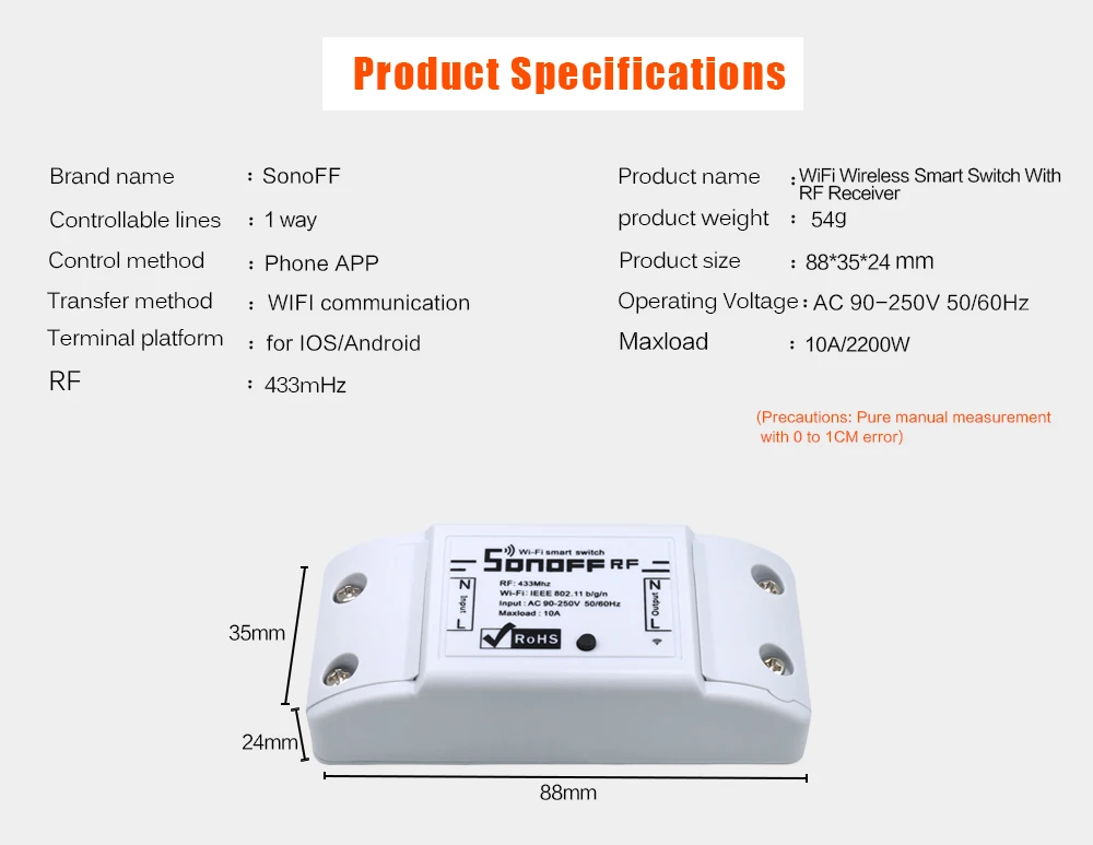 Itead SONOFF RF Wi-Fi Беспроводной переключатель для модули для автоматизации умного дома таймер Diy дистанционного управления AC 90-250V 220V 433 МГц