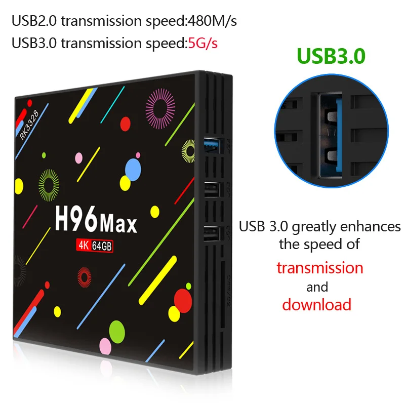 H96 MAX H2 Android 7.1 Smart TV Box RK3328 Quad Core 4GB 64GB EMMC 2.4G/5G Dual WiFi Bluetooth USB 3.0 LED Screen Media Player