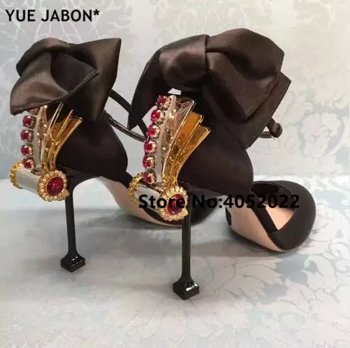 Cute Pink Fashion Women Sandals Bowtie Rhinestone Decor Ankle Wrap Pumps Summer Wedding Shoes Woman Sexy Gladiator High Heels