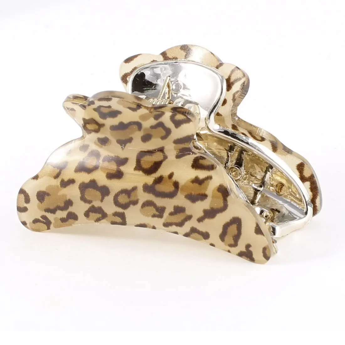 

HTHL Brown Leopard Print Spring Loaded Plastic Teeth Hair Clip Claw Clamp