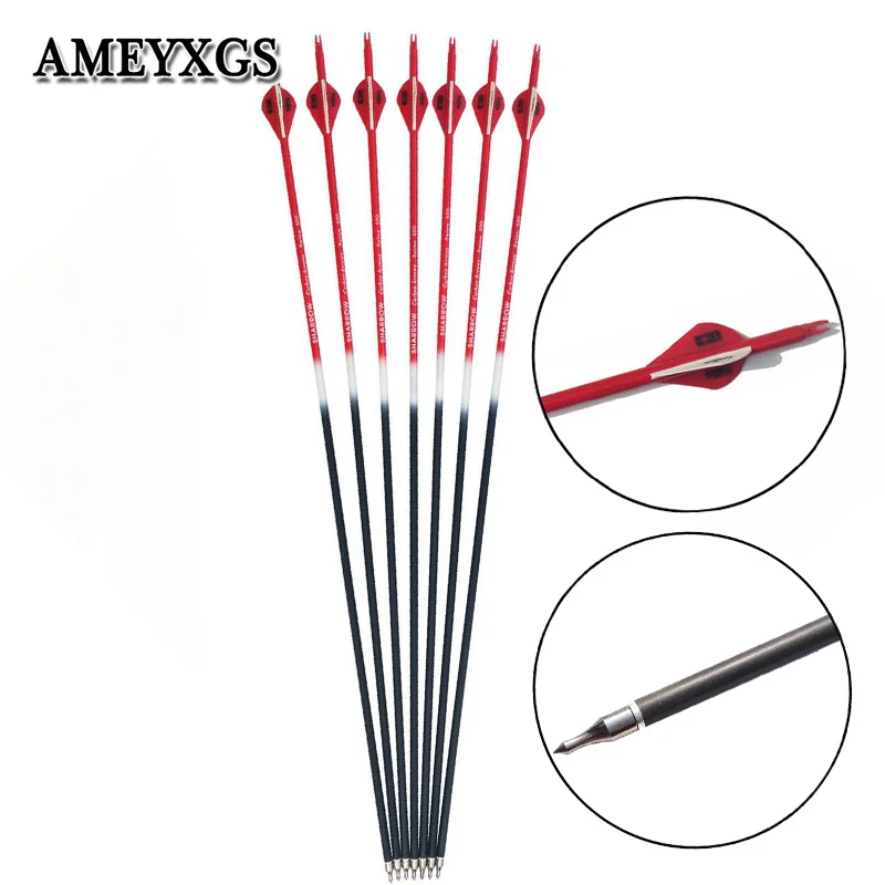 

6/12pcs Spine 500 Carbon Arrow Replaceable arrowhead Arrow Shaft With Rubber Fearther Shooting Sports Bow And Arrow Accessories