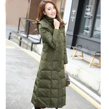 Зимняя куртка женская Мода X-Long зимнее пальто Женская белая утка пуховик утолщенная удлиненная плюс размер пуховая парка