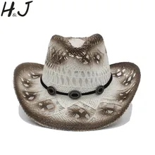 Ручной работы ткань Для женщин Для мужчин западная ковбойская шляпа для Женская соломянная; пляжные кепки для защиты от солнца сомбреро Женская Ковбойская шляпа Размеры 58 см A0066