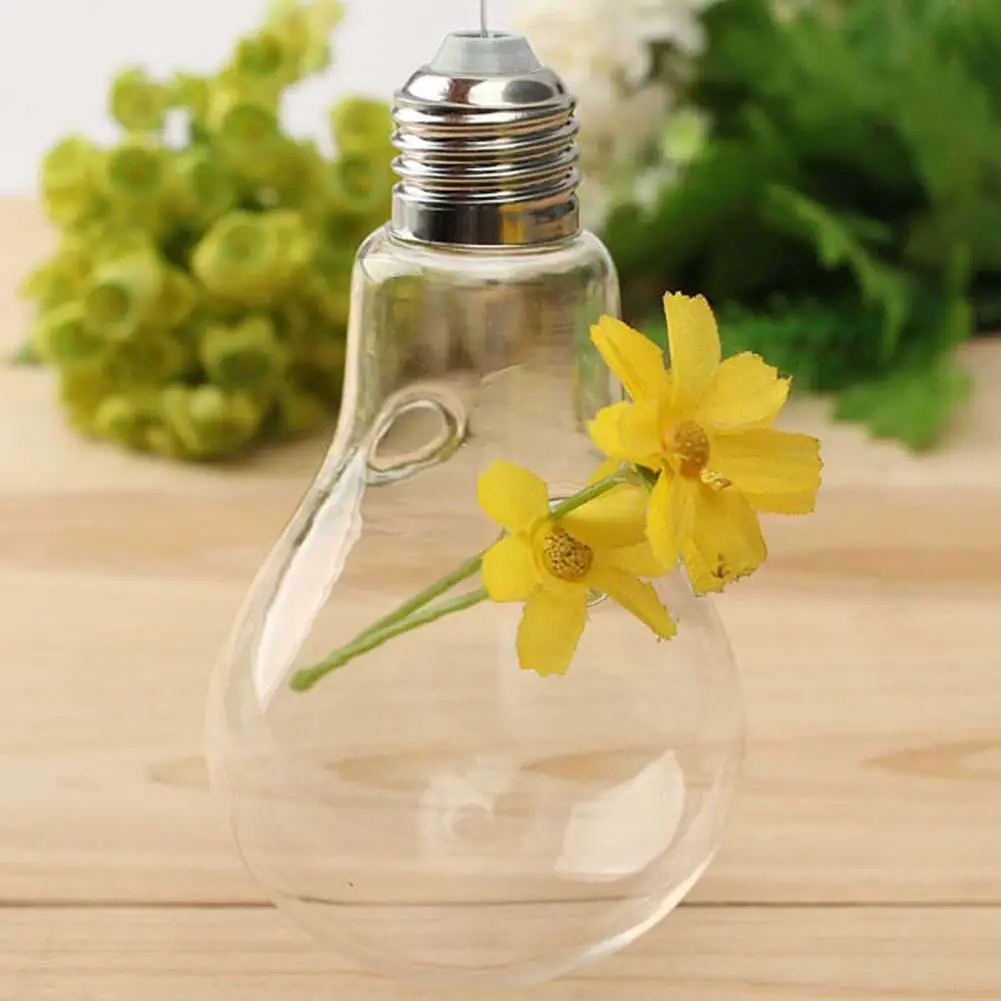 Small Hanging Light Bulb Shape Glass Vase Flower Plant Container Pot Home Decor 
