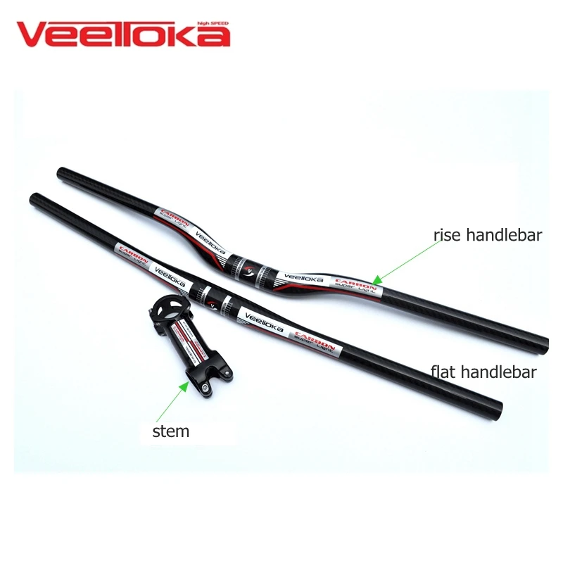 

VEETOKA MTB road bicycle handlebars 3k gloss full carbon fibre handlebar set rise / flat handlebar + stem mountain bike parts