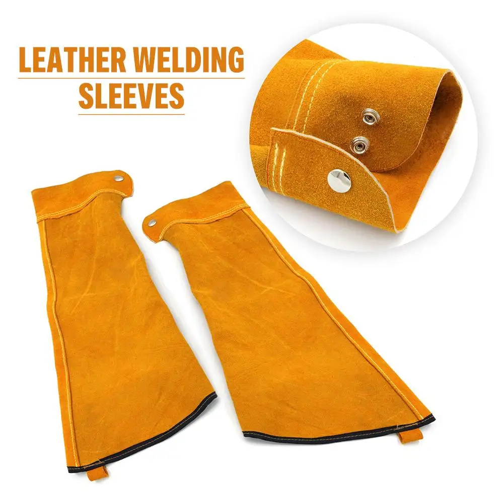 Heat Resistant Welding Sleeves Spark Resistant Protection Leather Sleeves for Welding 2pcs