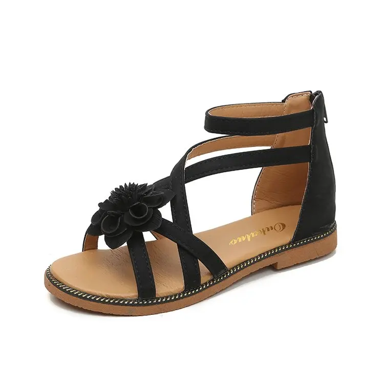 

Fashion Flowers Rome Women Sandals Retro Casual Low Heel Shoes Beach Sandalias Summer Cross Strap Flat Shoes Woman Sandals