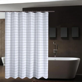 

White Plaid Styl Shower Curtain PEVA Plastic, Thickened, Moisture-Proof, Mildew Resistant for Bathroom with Hooks, 180x180cm D30