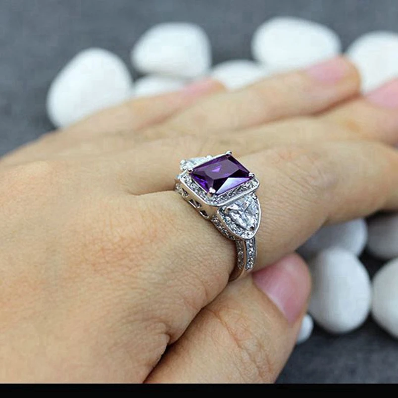 SHUNXUNZE Роскошные обручальные Обручальные кольца для мужчин и женщин фиолетовые радужные фианиты с родиевым покрытием R379 R3318 Размер 6 7 8 9
