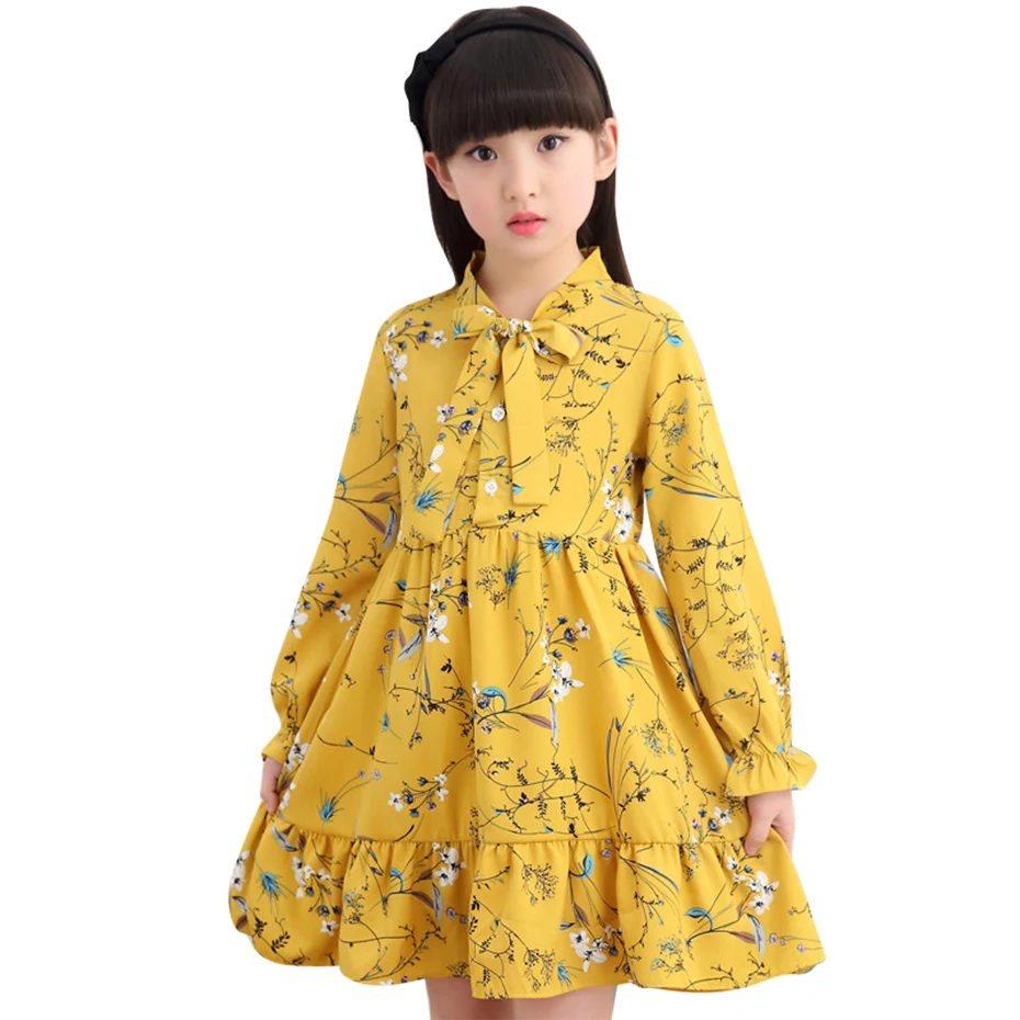

Girl Dress Floral Pattern Girls Dress Spring Autumn Children's Dress Teenage Children's School Costumes For Girls 6 8 10 12 14