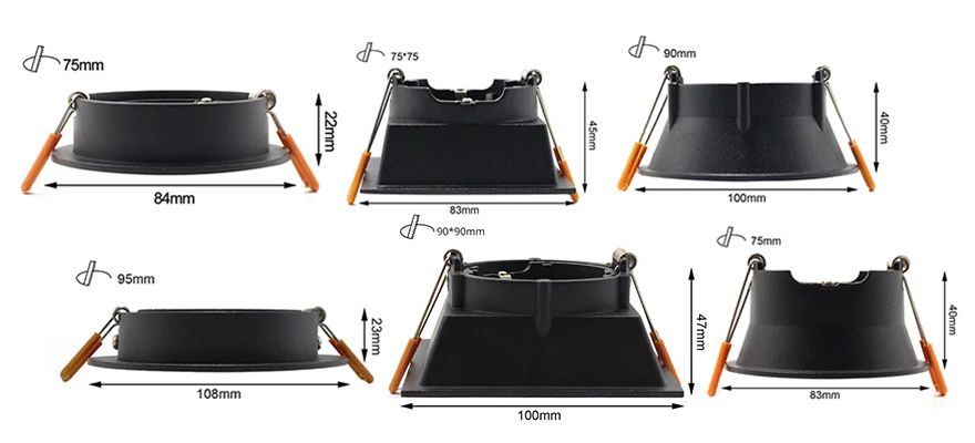 Hinnixy светодиодные встраиваемые потолочные светильники 90-265 V черный потолочный светильник рама GU5.3 GU10 E27 Лампы Сменные 75 мм 90 мм выреза