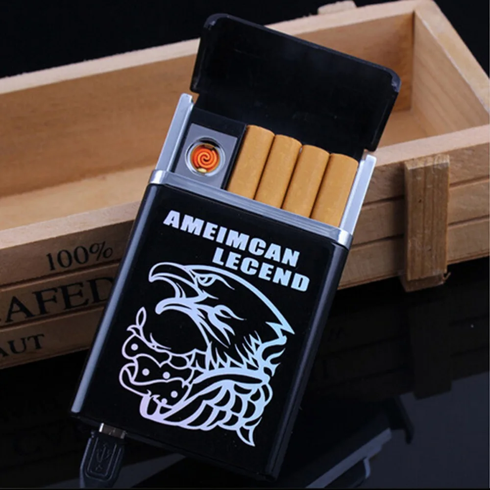 

Creative USB Charging Cigarette Lighter Cigarette Box With Lighter Smoking 8 Pcs Cigarette Case