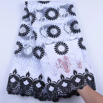 

2019 High Quality African Lace Fabric Fashion French Net Embroidery Tulle Lace Fabric For Nigerian Party Dress 5 Yards A1552