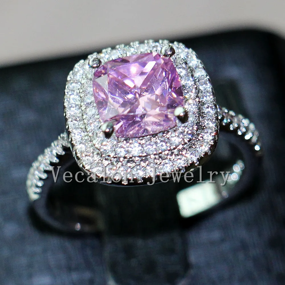 Vecalon новинка Подушки с 3ct розовый камень AAAAA Циркон CZ 925 серебро Обручение обручальное кольцо для женщин