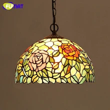 FUMAT Stained Glass Pendant Light European Style Colour Glass Pastoral Lights For Kitchen Living Room Vintage Elegant LED Lamps