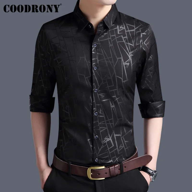 COODRONY, мужская рубашка, осень, Новое поступление, длинный рукав, деловая одежда, хлопковая рубашка, мужская мода, в полоску, облегающие, повседневные рубашки 96002