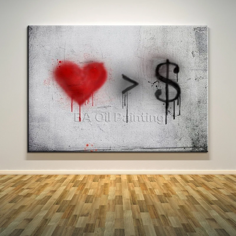 

Wholesale Modern Oil Painting The Love Greater Than Money Handmade Canvas Modern Decoration For Lover Best Gift Free Shipping