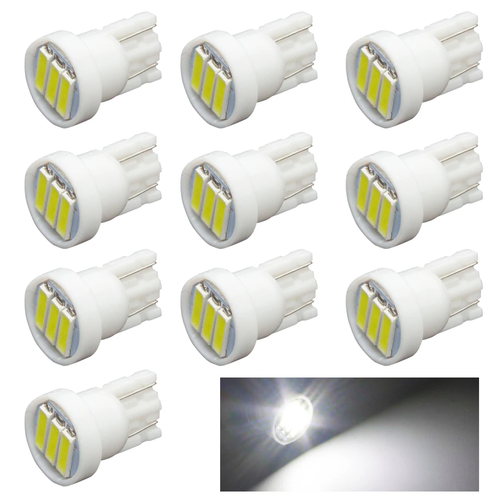 10x T10 3-7020 SMD светодиодный Белый свет светодиодный светильник dc 12v для купольной фестоны, лампы номерного знака, двери, багажника, лампы для ног