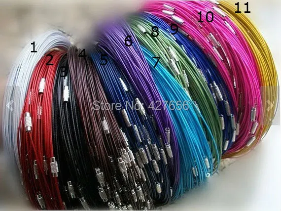 

50pcs 18inch 12 Colors Round Stainless Steel Memory Wire Necklace Chain Hoop Chocker,1mm With Twist Clasp /Screw Clasp