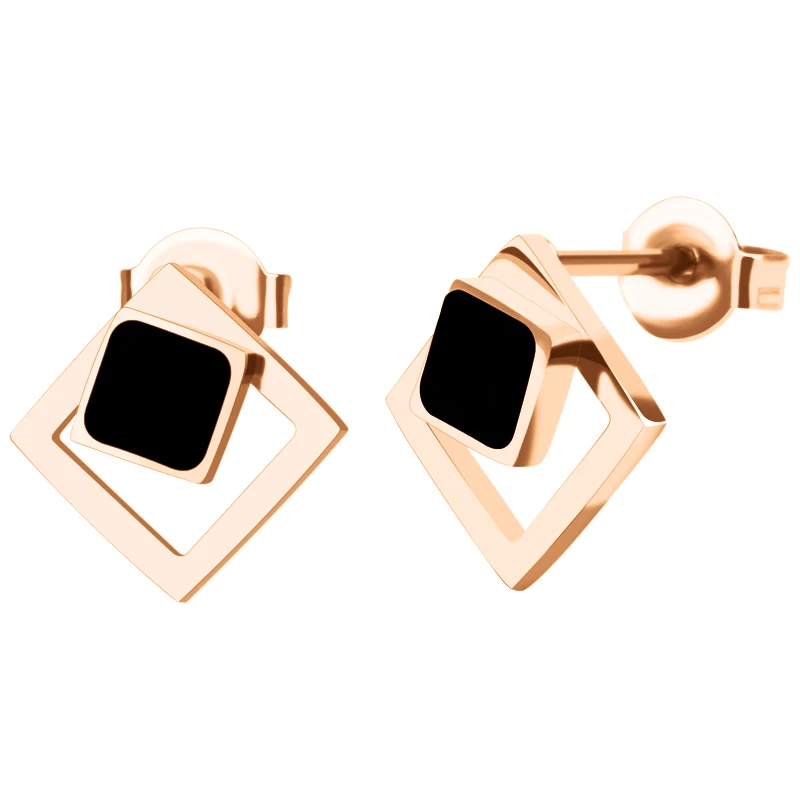 

Native American Peanuts Stainless Steel Stud Earing Black And RoseGold Color Fancy Square Geometry Shape Jewelry Earring For Men