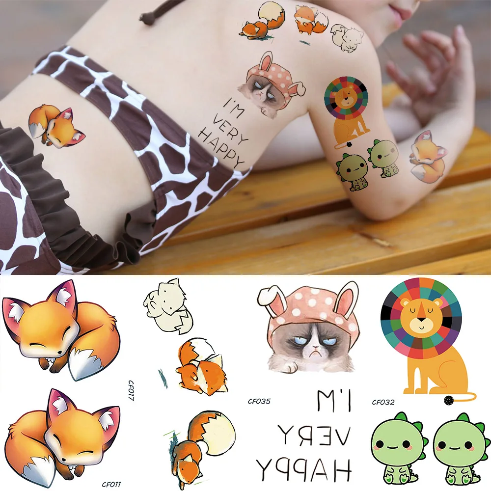 أطفال مضحك الكرتون وهمية المؤقتة الوشم DIY نقل المياه المائية لطيف الثعلب الوشم ملصقات فلاش الأسد القط الجسم الفن أطفال مضحك الكرتون وهمية المؤقتة الوشم DIY نقل المياه المائية لطيف الثعلب الوشم ملصقات فلاش الأسد القط الجسم الفن