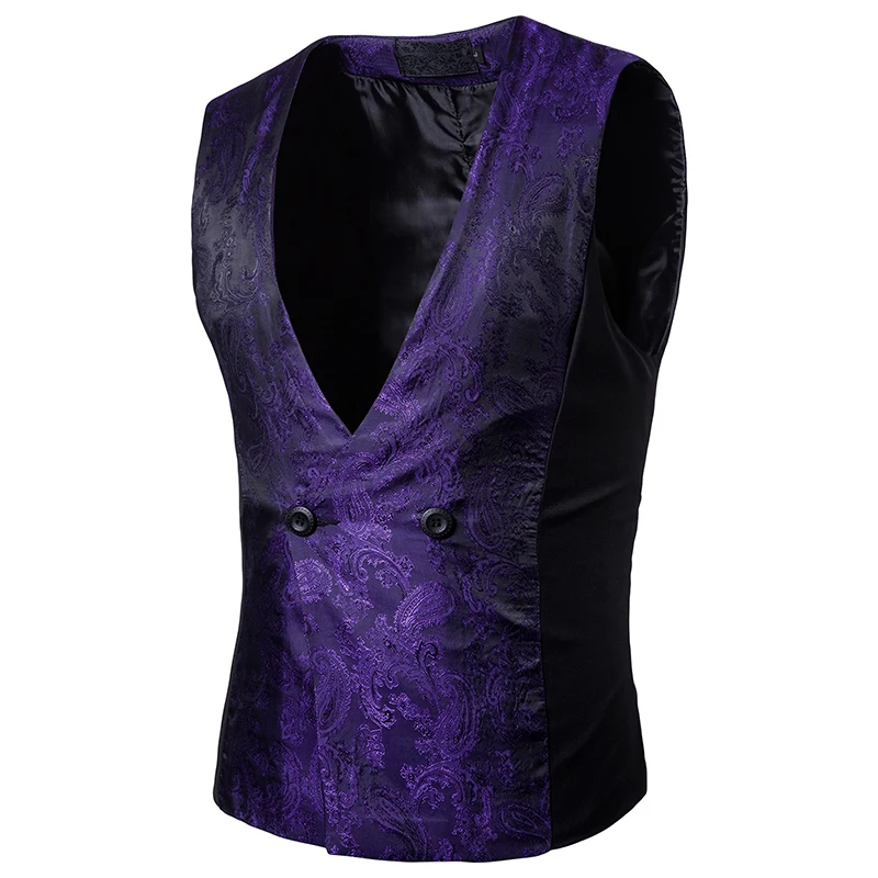 New Arrival Men Vest Palance Dark Grain Design Solid Sleeveless Waistcoat Slim Fit Print Host Formal Dress Hairstylist Vest