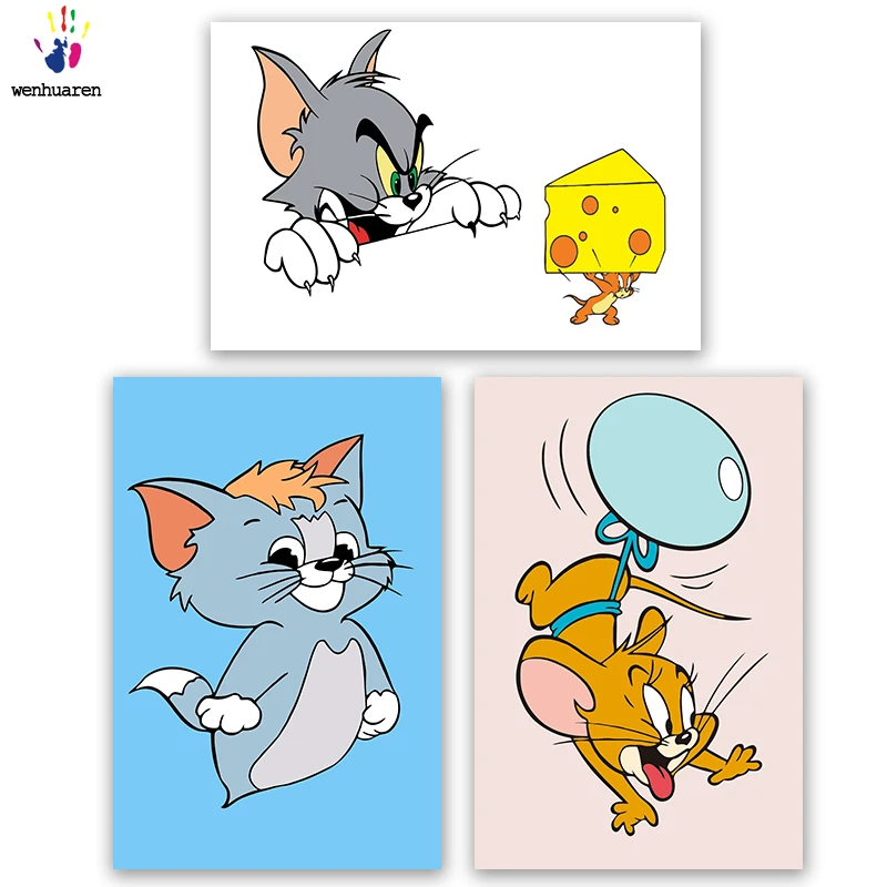 

DIY colorings pictures by numbers with colors Tom Cat and Jerry Mouse Tom and Jerry picture drawing painting by numbers framed