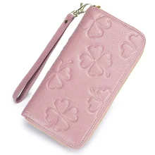 RFID кошелек из натуральной кожи для женщин Клевер печать женские длинные кошельки клатч женский кошелек держатель карты Мобильный телефон сумка DC340