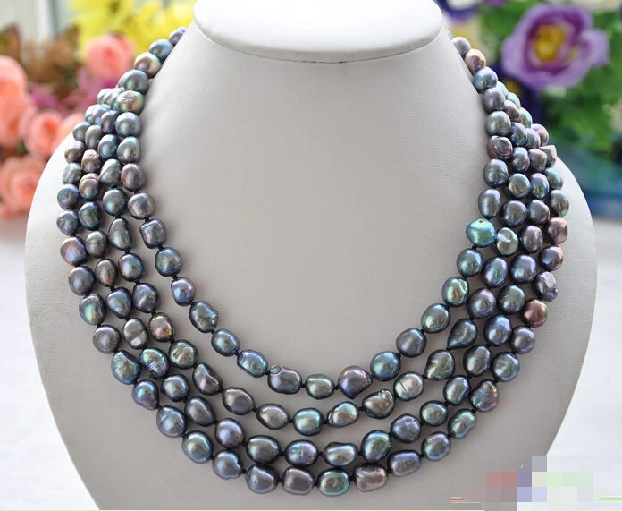 

Free shipping >>>>>P4441 4row 20" 9mm NATURE BLACK BAROQUE freshwater pearl necklace