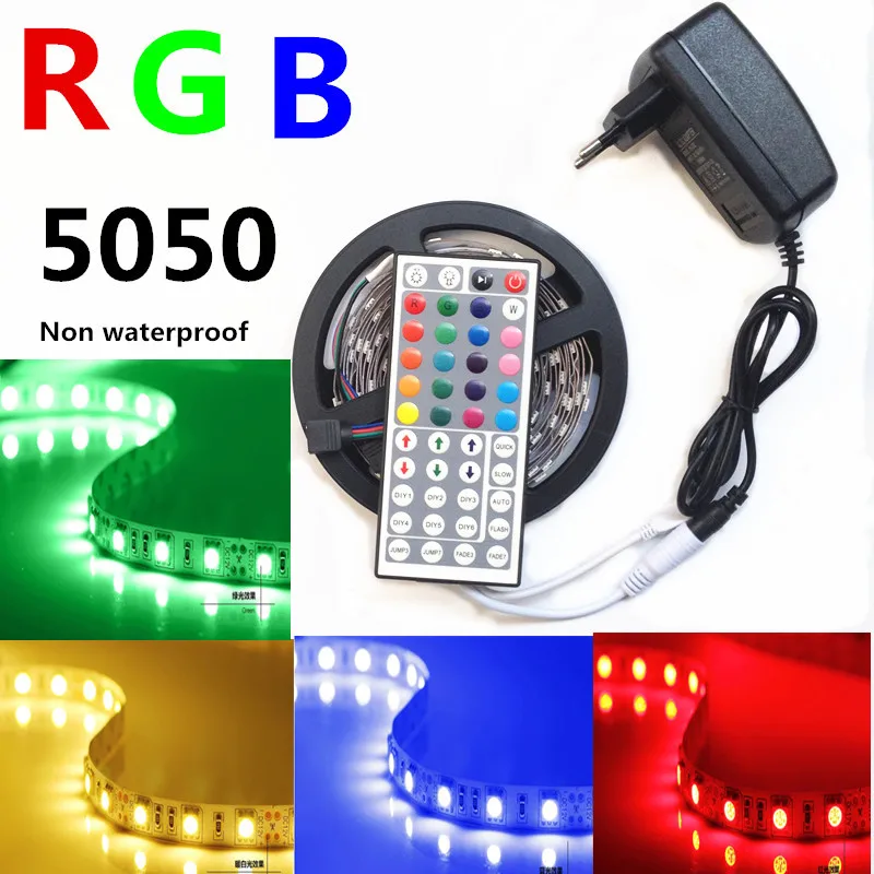 Светодиодная лента не водонепроницаемая 300 светодиодов 5050 RGB 5 м набор гибких