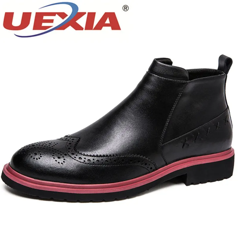 

UEXIA Men Boots Leather Winter Autumn Men Ankle Boots Britain Style Walking Shoes Men Lace Up Shoes Top Quality Luxury Footwear