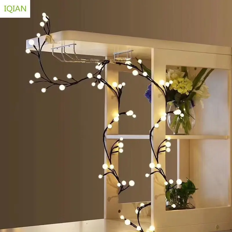 

IQIAN LED Rattan Branches Light String Ball Decoration Curtain Light Festival Christmas Decorations for Home New Year Home Decor
