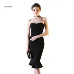 Ruthshen Простые Дешевые атласная юбка-годе Vestidos De Coctel Elegantes Вечерние платья черный короткая длина до колена коктейльные платья