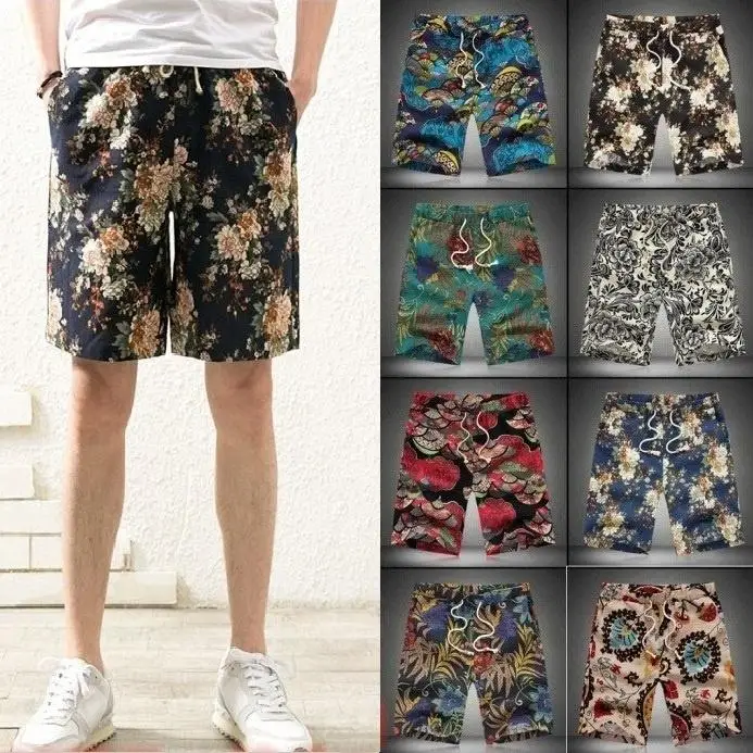 Summer Mens Casual Linen Beach 10 Colors Flower Printed Fashion Shorts | Мужская одежда