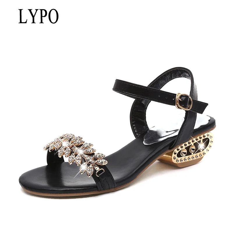 

LYPO Rough with 2018 summer Rhinestone Bohemia sandals Large Size 40 41 Rome Wedge Starp buckle Open Toe With Women sandals