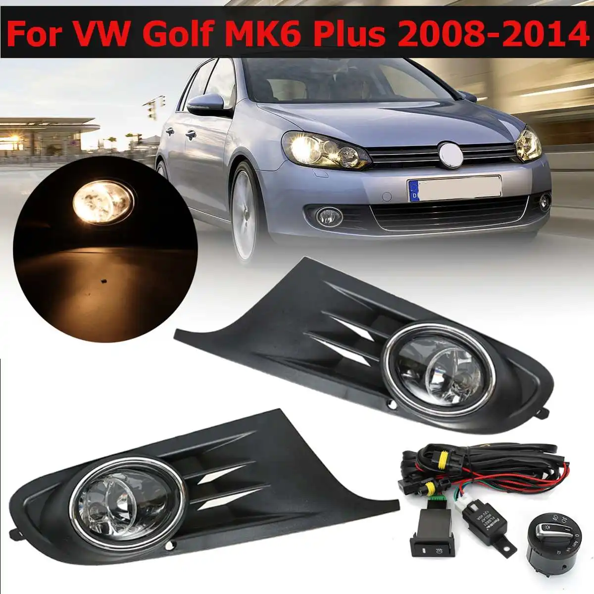 

Fog Light For Vw Golf 6 MK6 2009 2010 2011 Fog Light Cover Grill Harness Kit Front Bumper Driving Lamp Drl Car Accessories
