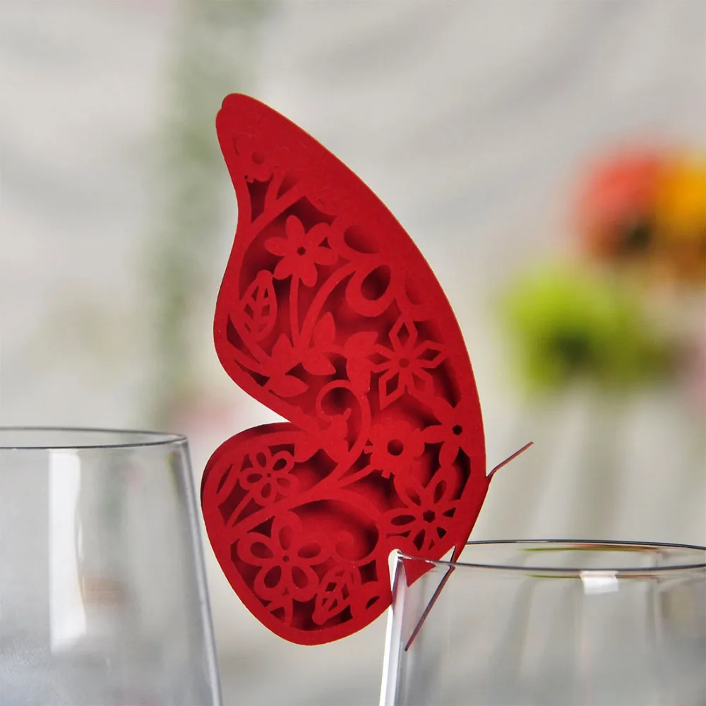 12pcs red butterfly shaped laser cut paper place card escort card