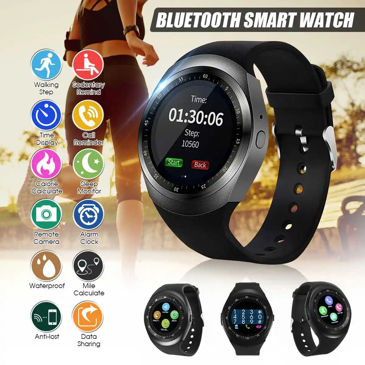 Bluetooth Smartwatch часы сенсорный мобильный телефон USB MP3 sim карта спортивный браслет водонепроницаемые Смарт часы