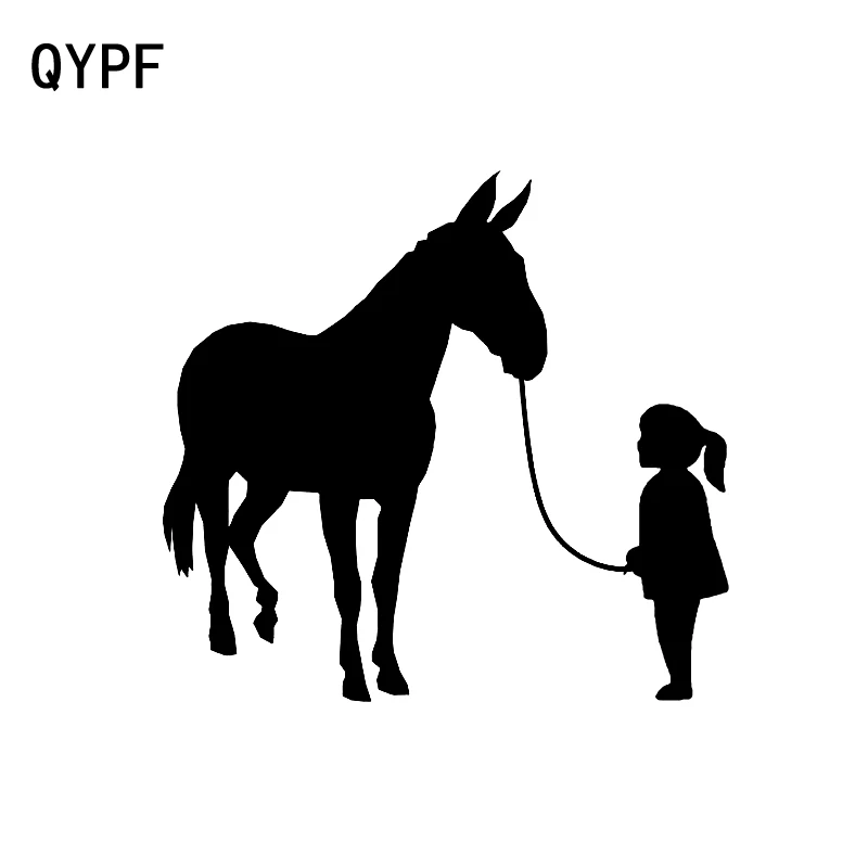 QYPF 15CM*14CM Funny Girl Walking Mule Waterproof Car Sticker Decal Black Silver Vinyl C15-3327