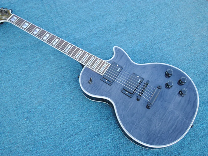 New Factory LP Dark Blue Electric Guitar with Black Hardware,Active