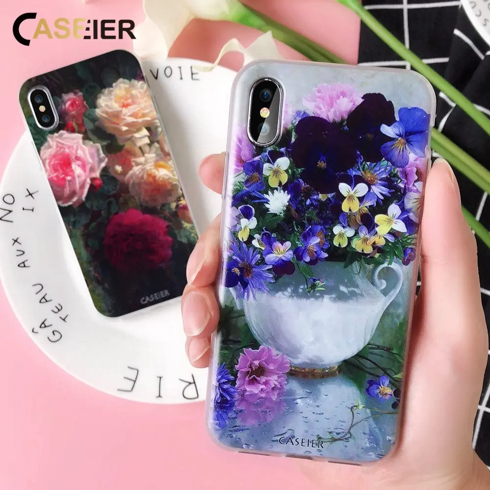 

CASEIER Floral Phone Cases For iPhone 11 Pro XS Max 11 Case Funda For iPhone XR X 7 8 6 6S Case Soft TPU Silicone Cover Capa