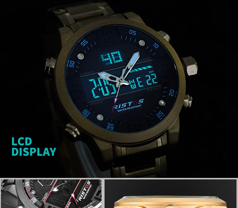 RISTOS многофункциональные аналоговые Мужские спортивные часы из нержавеющей стали мужские цифровые наручные часы с хронографом Relojes Masculino Hombre 9338