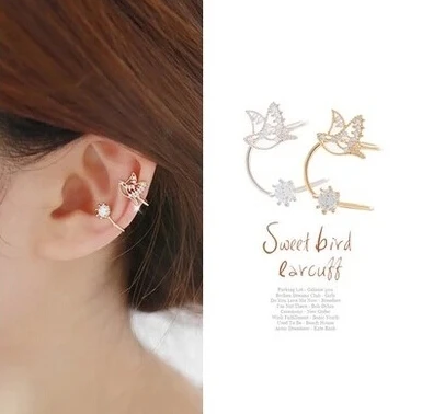 2023 New Bijoux Coreano One Piece Bird Cheap Color Oro Ear Cuff Luxuvy Women Crystal Strass Clip Orecchini Donna Brincos