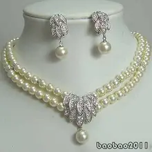 Благородство кварцевый кристалл натуральный 2 ряда настоящая белая жемчужина 18 KWGP кристалл кулон ожерелье серьги набор