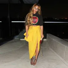 Высокие уличные лимонные длинные пляжные юбки для женщин новая высокая сторона Сплит оборки юбка на молнии индивидуальный заказ Saia Longa юбка для взрослых