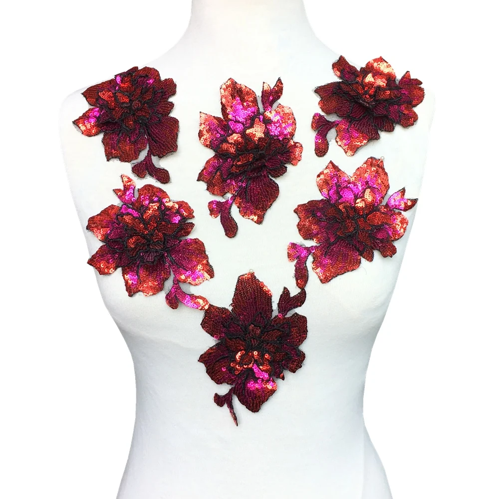 6 шт. 3d вышитые блестящие нашивки для одежды цветы вышивка патч цветок бисером аппликация Parches Ropa пришить AC1368