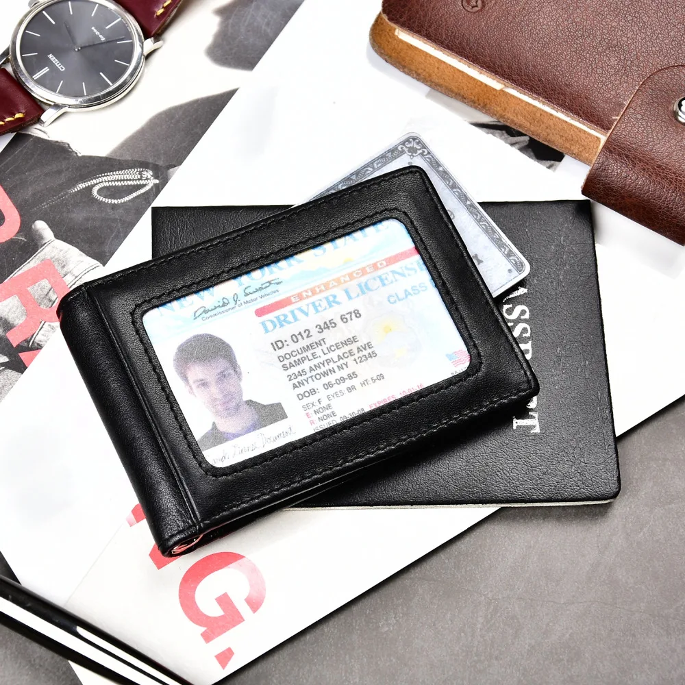 Мужские тонкие двойные кожа короткие бумажник Front Pocket Wallet RFID зажим для денег usd