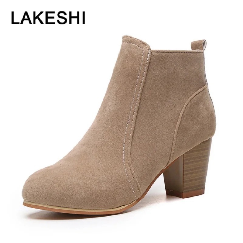LAKESHI/женские ботинки на высоком каблуке новинка 2019 короткие платформе замшевые