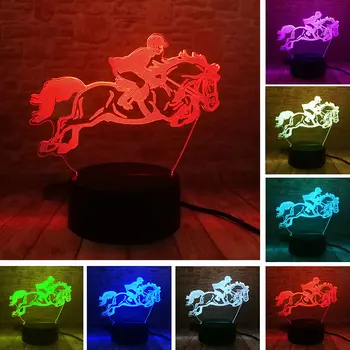 

Novelty Horse Figure Nightlight 3D Illusion Led Lamp Touch Flashing Light Desk Decor Horseback Riding Model Toys