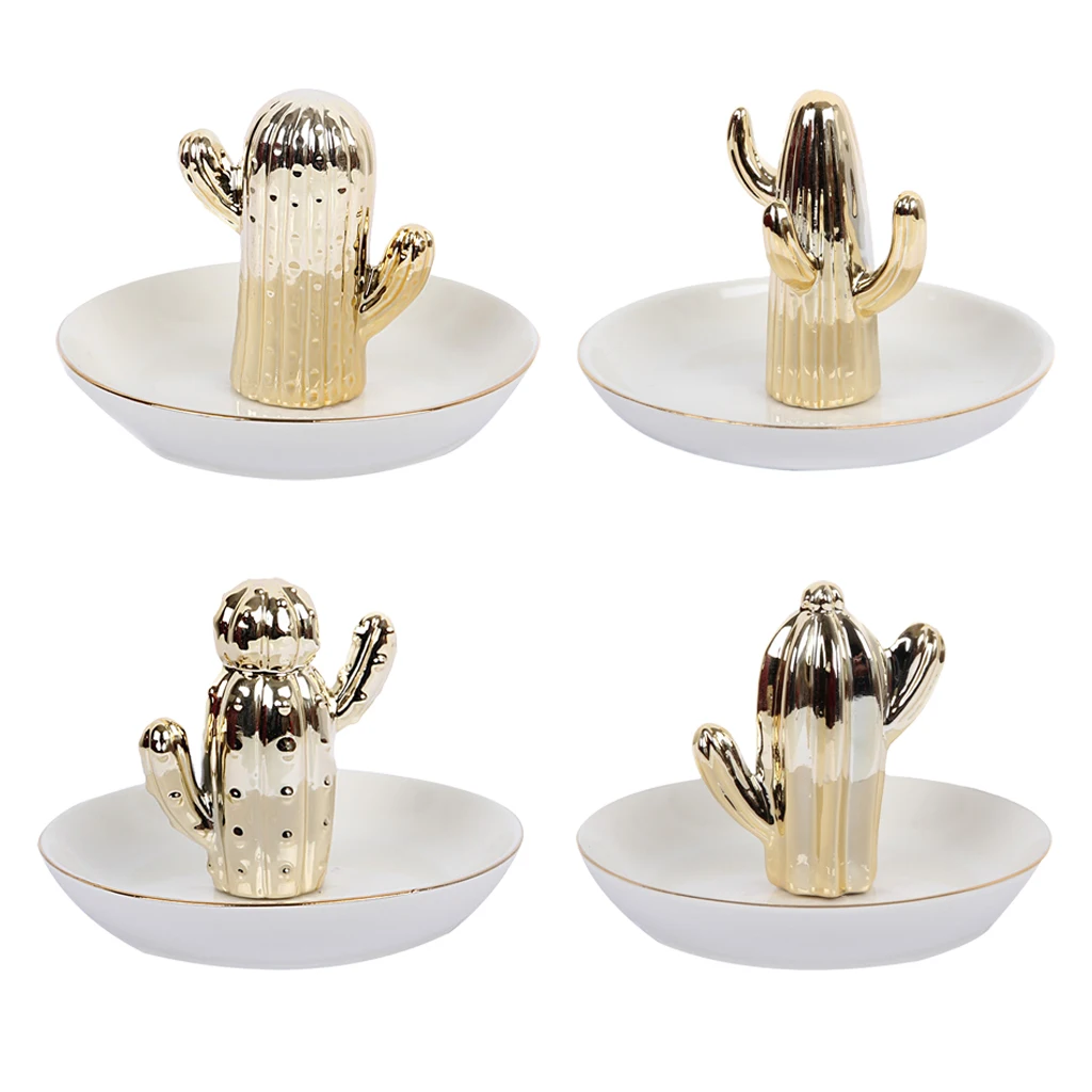 Ceramic Tray Cactus Stand Jewelry Holder for Earring Ring Necklace Cactus Display Room Decorations